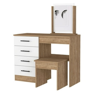 Fmfurniture - Mueble Tocador Con Espejo Y 4 Cajones Fm-001C - Cafe Claro