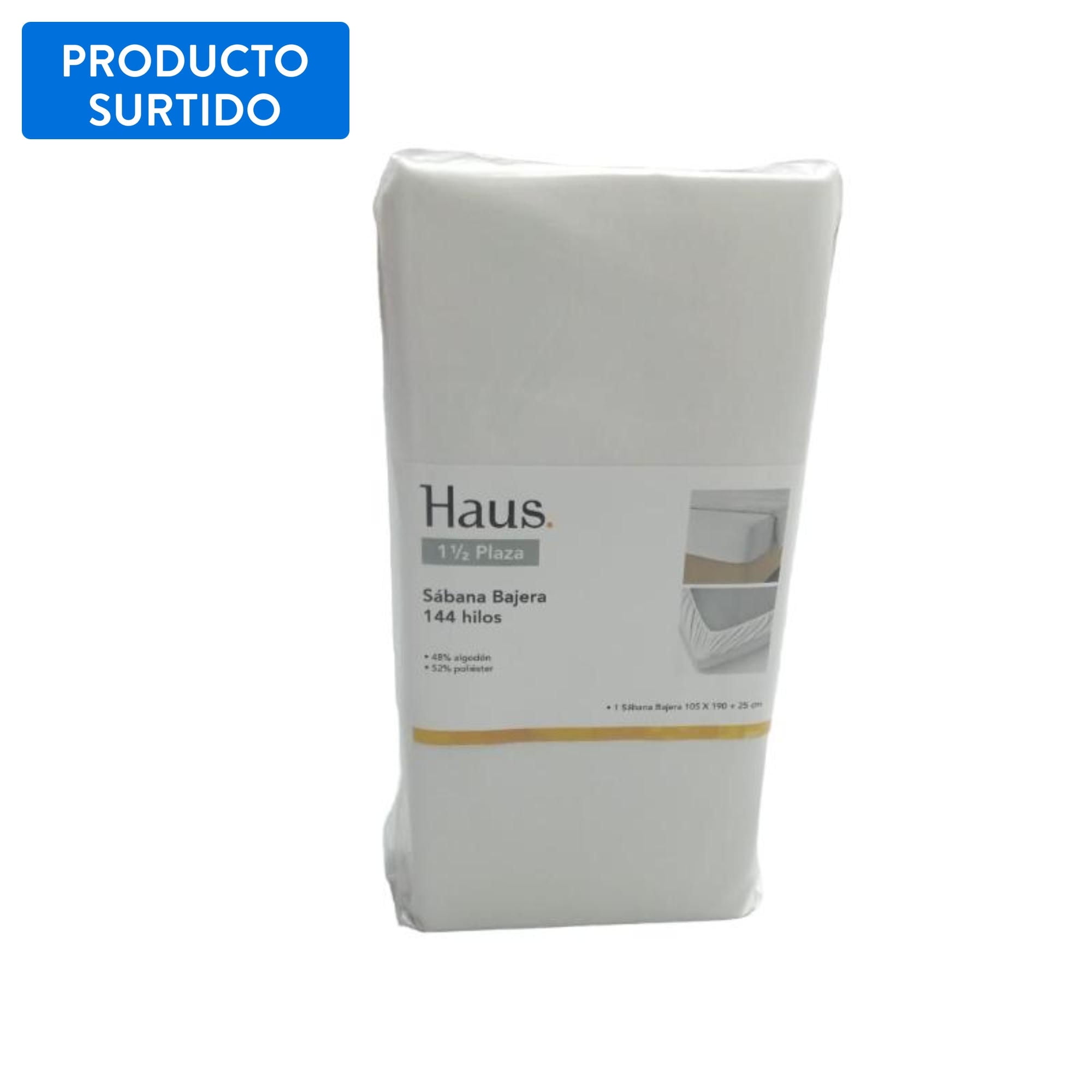 Haus - Sábanas Inferior 1.5 Plaza 144 Hilos 48% Algodón 52% Poliéster