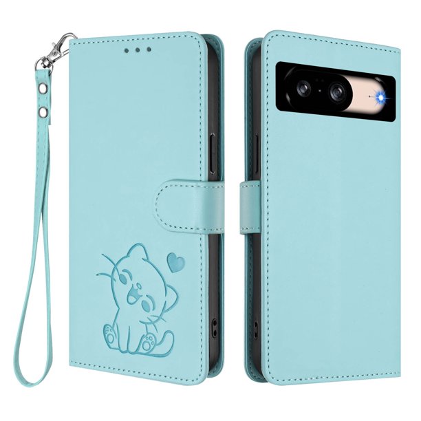 Funda Volteable tipo Billetera con Correa para Google Pixel 8, Verde Claro