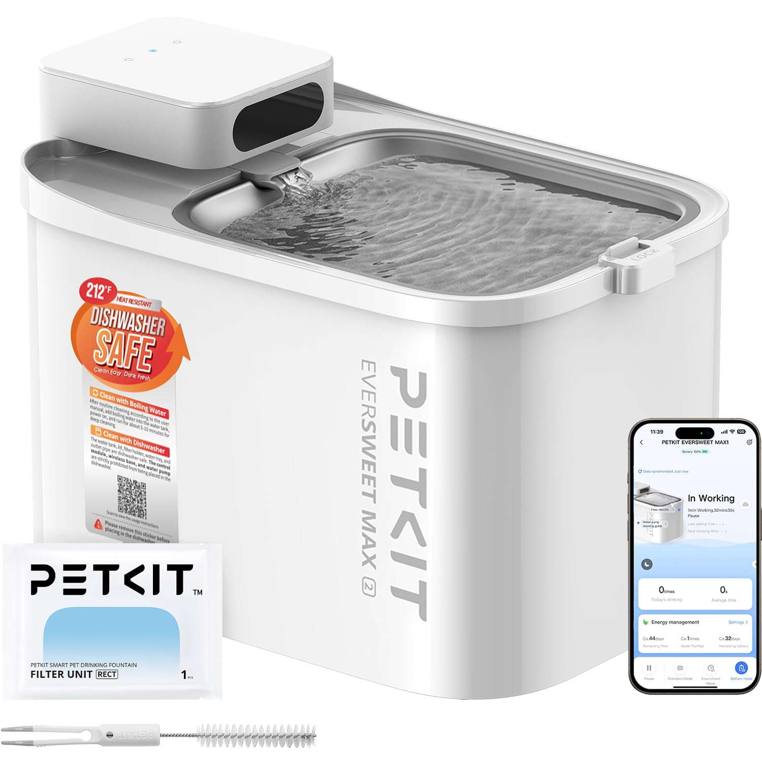 Fuente De Agua Para Gatos Petkit Segura Para Lavavajillas De 3l Con Sensor De Movimiento