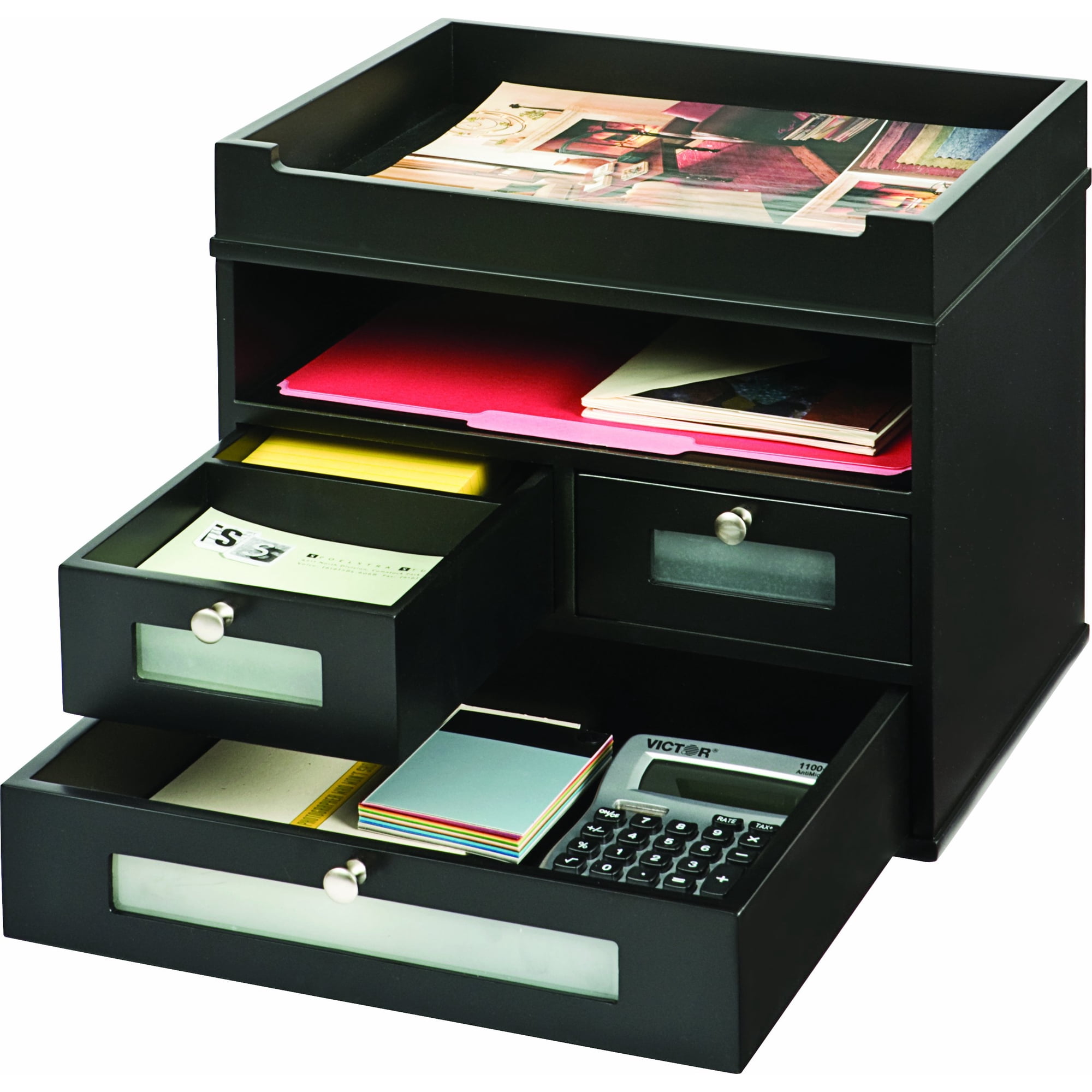 Organizador De Escritorio Victor Wood Midnight Black Con 3 Cajones