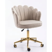 Habita2 Chile - Silla De Escritorio Ostra Acolchada Felpa Base Giratoria Dorada - Gris