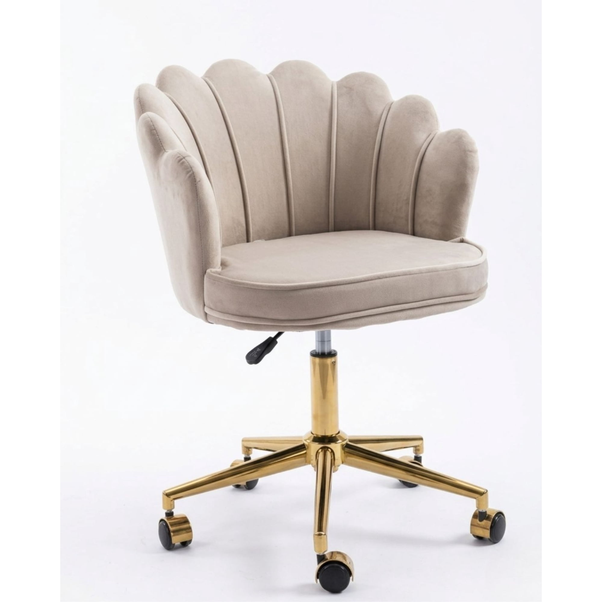 Habita2 Chile - Silla De Escritorio Ostra Acolchada Felpa Base Giratoria Dorada - Gris