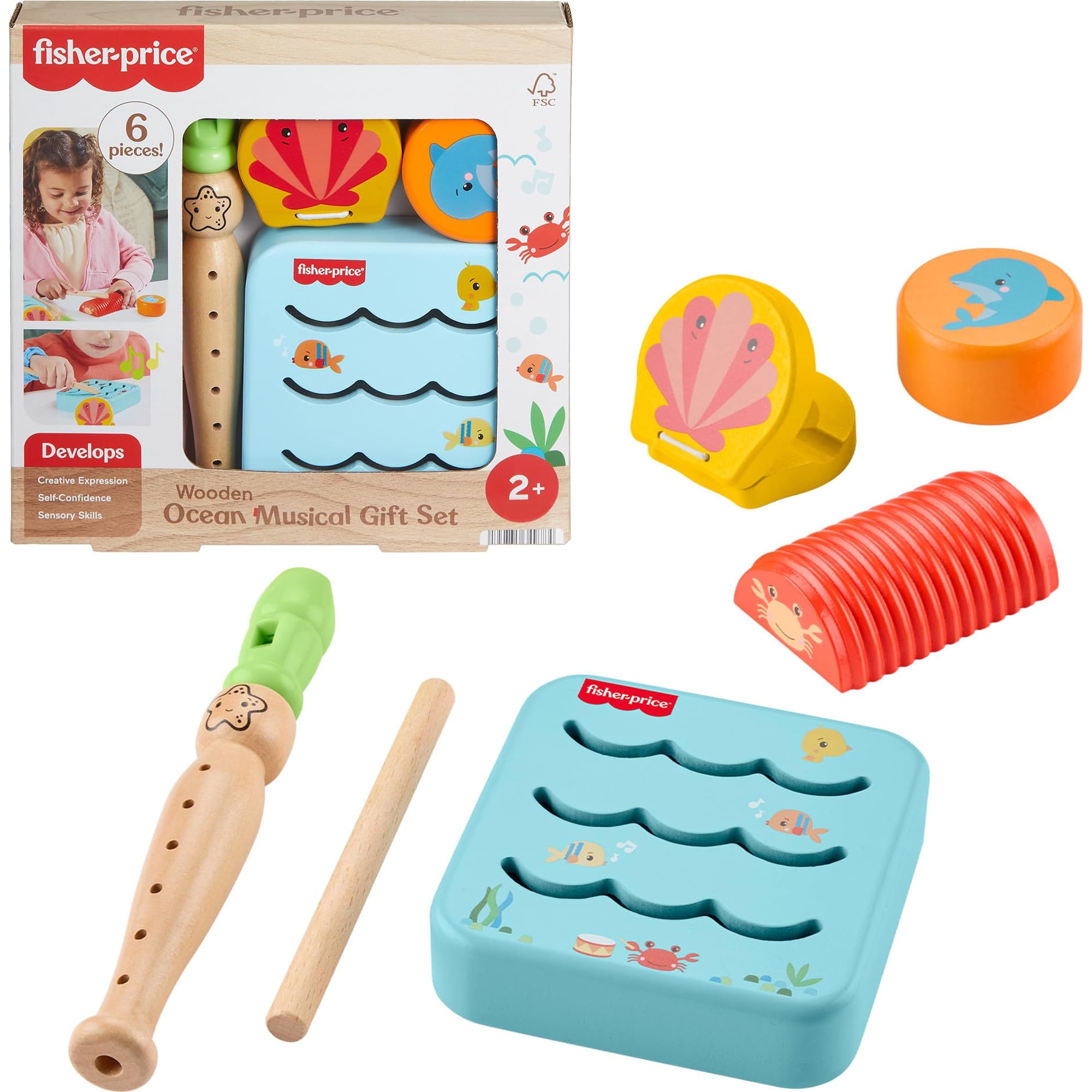 Set De Juguetes Fisher-price Wood Ocean Musical Instruments Para Más De 2 Años