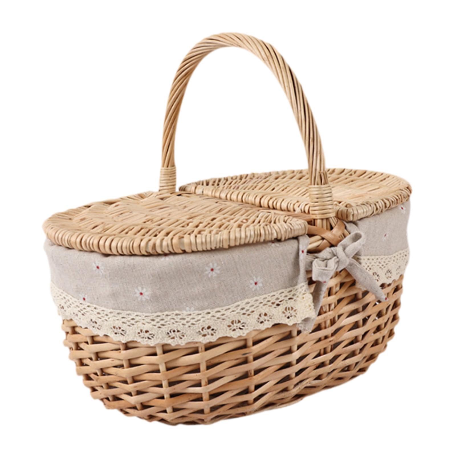 Magideal - Cesta De Mimbre Para Picnic, Cesta De Almacenamiento De Mimbre Con Tapa Y Asa, Rústica, Portátil, Cesta De Ratán Para Servir Y Guardar Para Fiestas En Pequeño