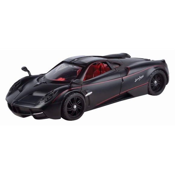 Auto de colección a escala 1/24 Pagani Huayra Motormax negro mate con interior rojo