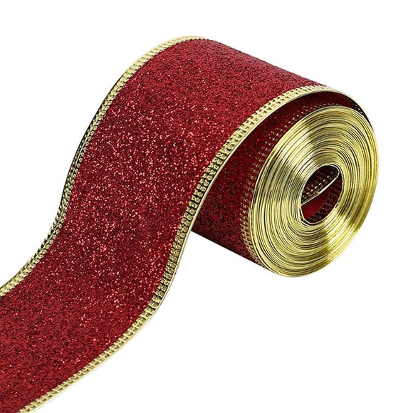 Cinta Navideña Con Borde De Alambre Flexible De 2 Pulgadas X 90 Yardas Para Proyectos Navideños, Color Rojo