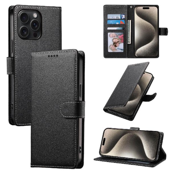 Funda Para Iphone 15 Pro – Cuero Premium, 3 Ranuras Para Tarjetas, Protección Contra Impactos