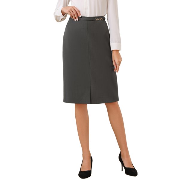 Falda Lápiz de Negocios para Mujer INSPIRE CHIC Cintura Alta Formal Trabajo Longitud a la Rodilla L Gris Oscuro