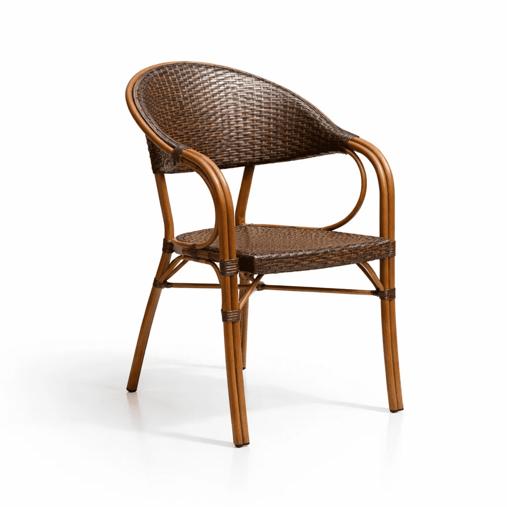 Klik Muebles - Silla Bistro Parisina Rattan Con Reposabrazos Jolie - Café Oscuro