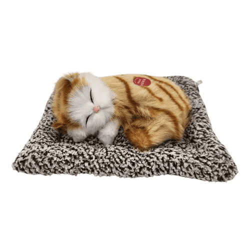 Gatito De Peluche Realista Dormido Con Sonido ( Mauya) Blanco