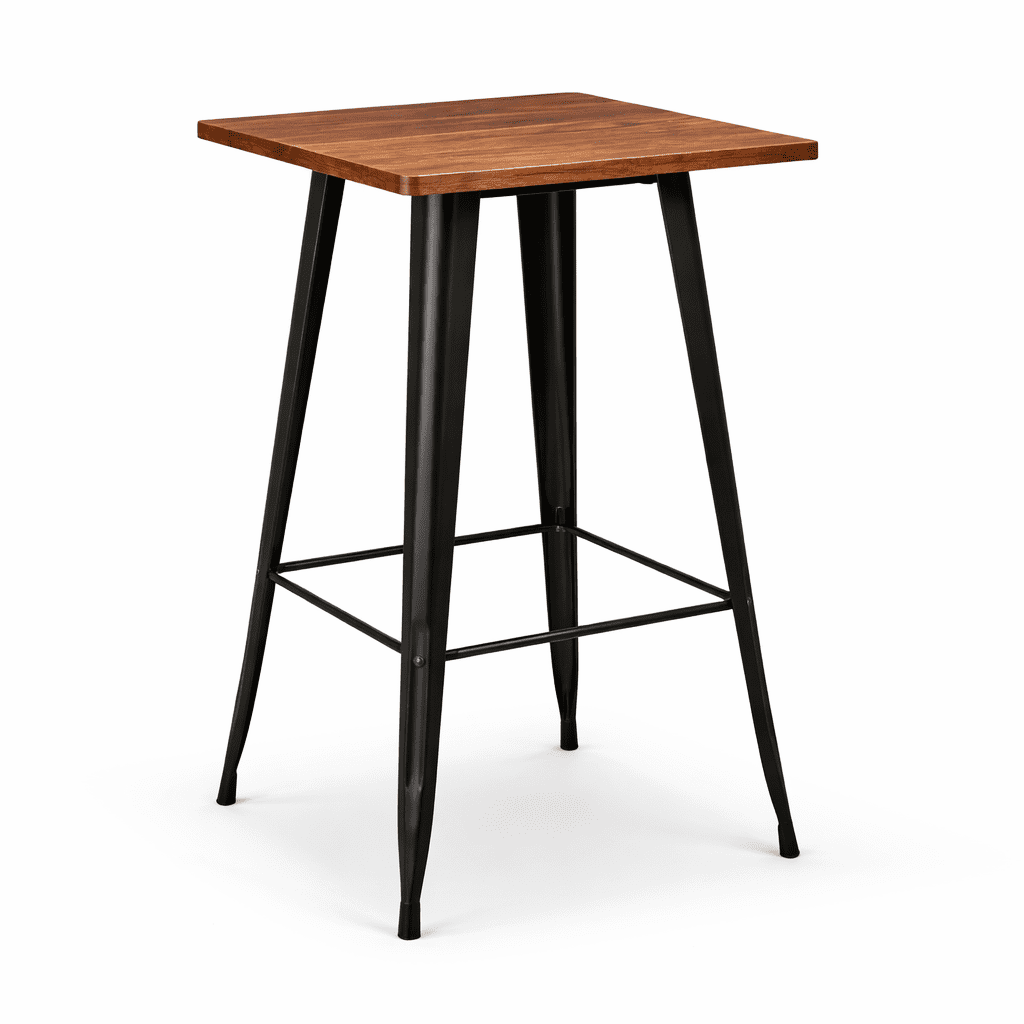 Space Home - Mesa Alta Bar Negra Industrial Cubierta Madera 60x60x105