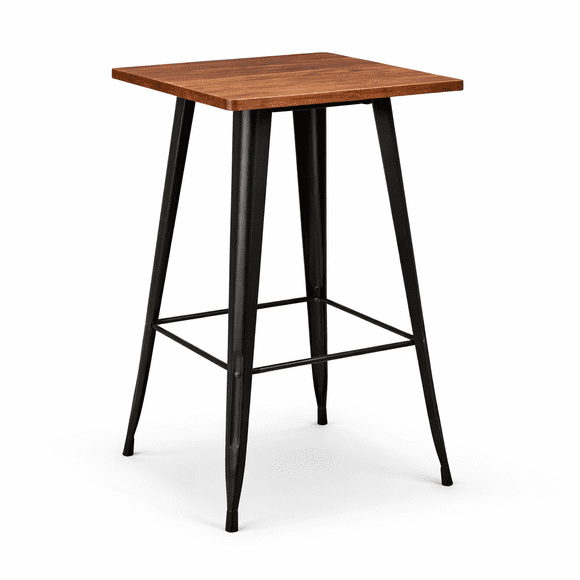 Mesa Alta Bar Negra Industrial Cubierta Madera 60x60x105