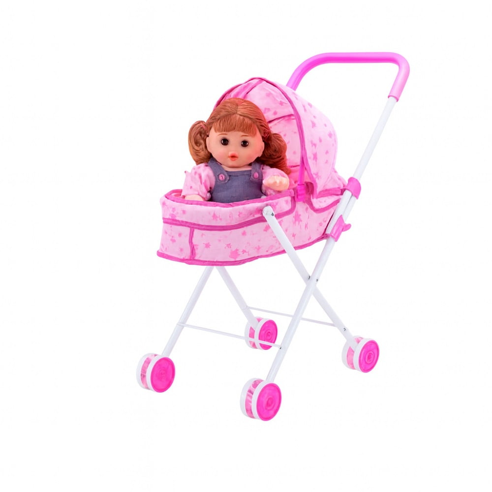 Citohome - Coche Cuna Metalico De Juguete Incluye Muñeca Y Obsequio (tetera Y Baso)