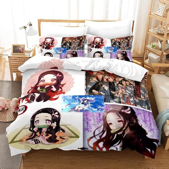 Anime- Demo-n Beddin-g Set-s Twin Full Q-u King Siz-e Bed D-uvet Cover Set white-h Pillowcases fo-r Bedroom Decoration-