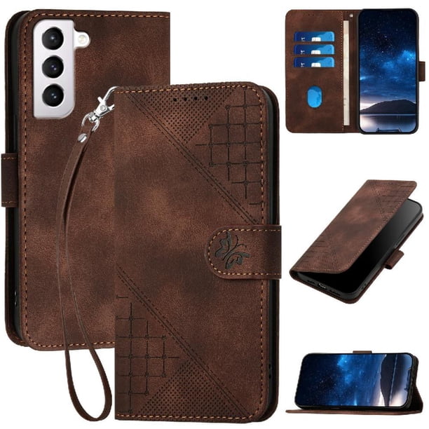 Funda Flip Premium Fibra de Carbono para Samsung Galaxy S21 con Soporte y Cierre Marrón