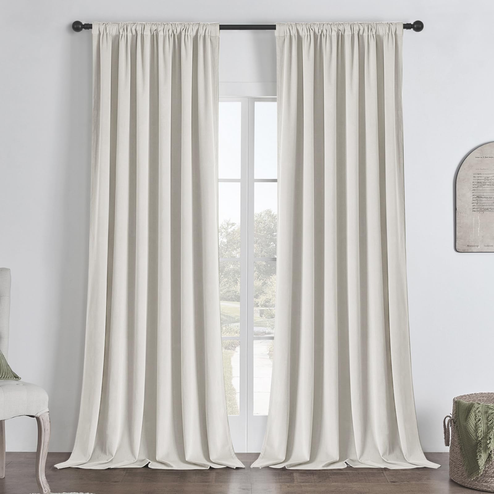 Cortinas Opacas Joydeco, 100% Terciopelo, Color Blanco, 213 X 213 Cm, 2 Paneles