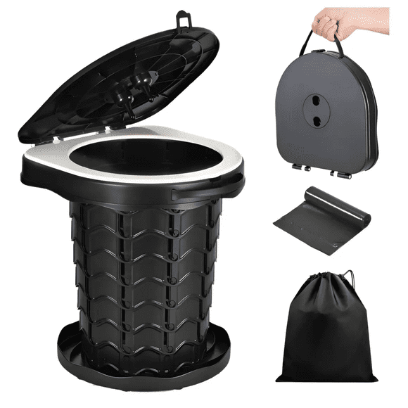 Inodoro Portátil Plegable Para Camping - Soporta 180kg Negro