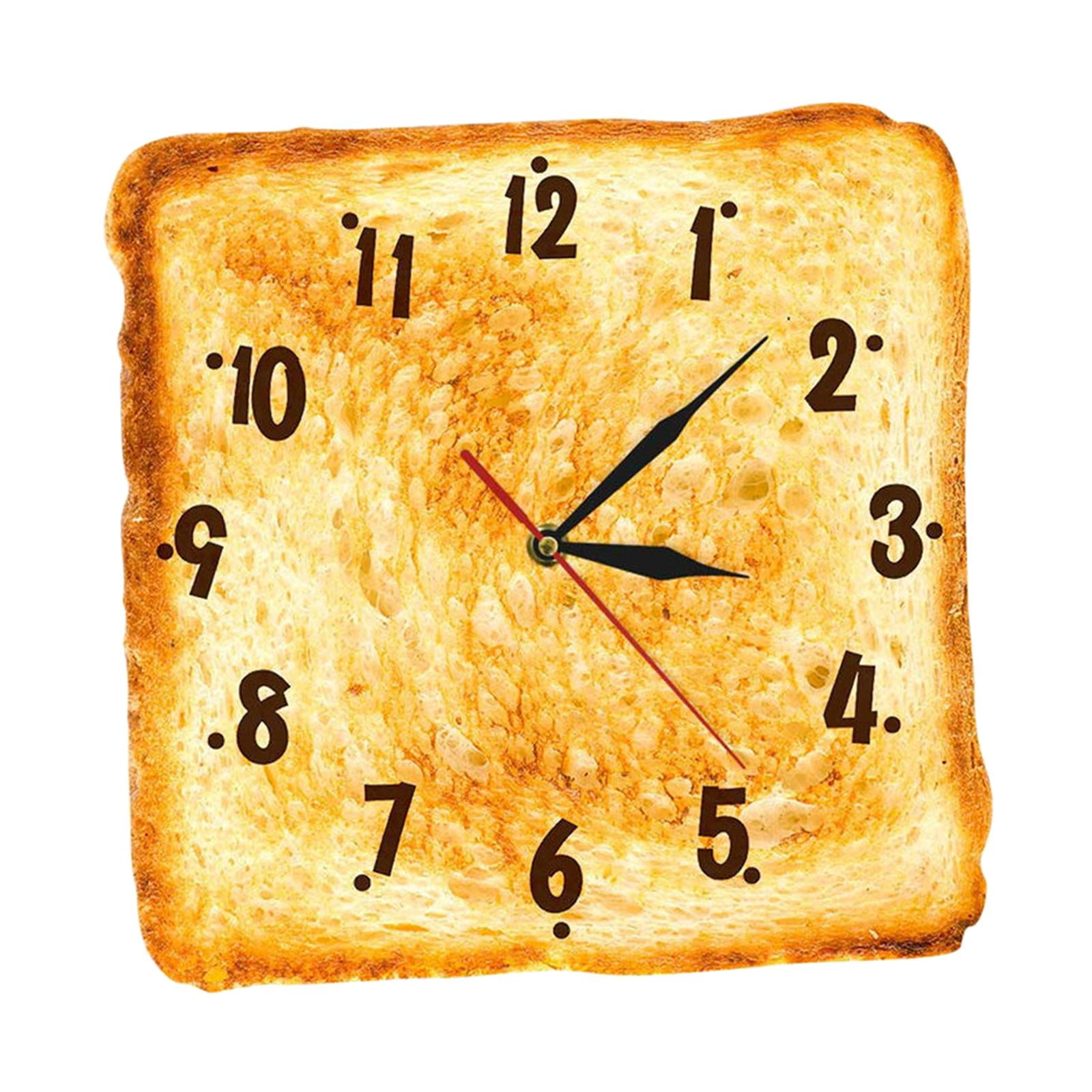 Magideal - Reloj De Pared De Pan Tostado, 30 Cm, Decoración Silenciosa Sin Tictac, Arte De Pared Para Decoración Del Hogar, Reloj Cuadrado De , Para Comedo