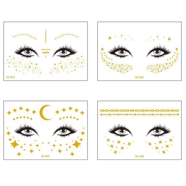 Metallic Face Sticker 4 Sheets Face Tattoos Sticker And Freckle Sticker For Women, Face ...
