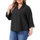 thumbnail image 4 of Blusa Texturizada con Cuello Alto y Manga Larga con Pestaña Enrollable para Mujer de Talla Grande de Agnes Orinda, con Bolsillo, 3X Negro, 4 of 6