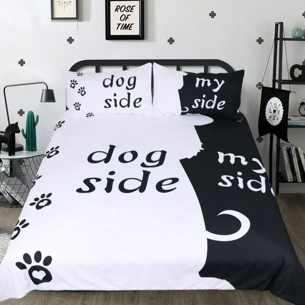 Juego de sábanas de dibujos animados para niños Juego de fundas nórdicas Dog Side y My Side Home Textiles