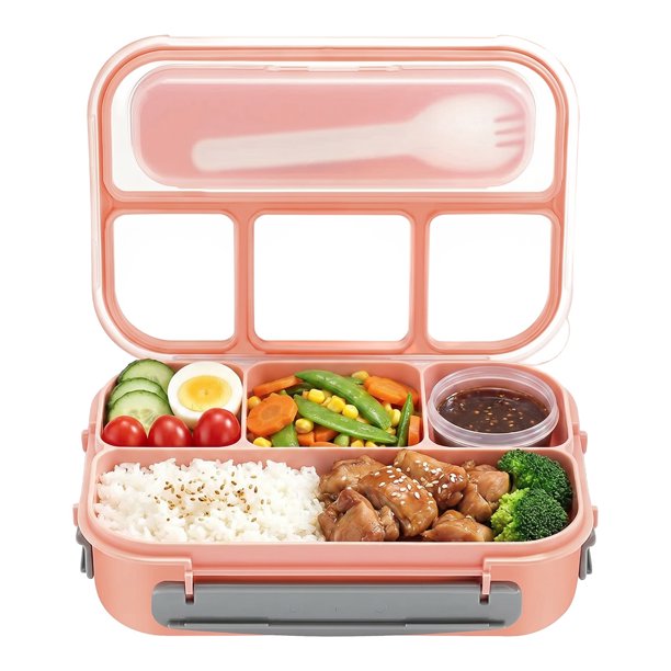 Caja Bento REGALWOVEN para adultos, contenedor de preparación de comidas a prueba de fugas de 1.3L con ranura para tenedor incorporada para trabajo y viaje, Rosa-2