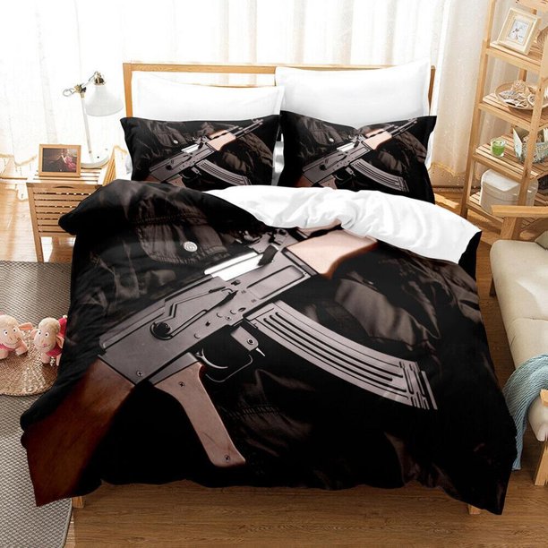 Cool AK Rifle Boy Quilt Duvet Cover Set Bed Linen Home Textiles 3-Piece Bedding Set