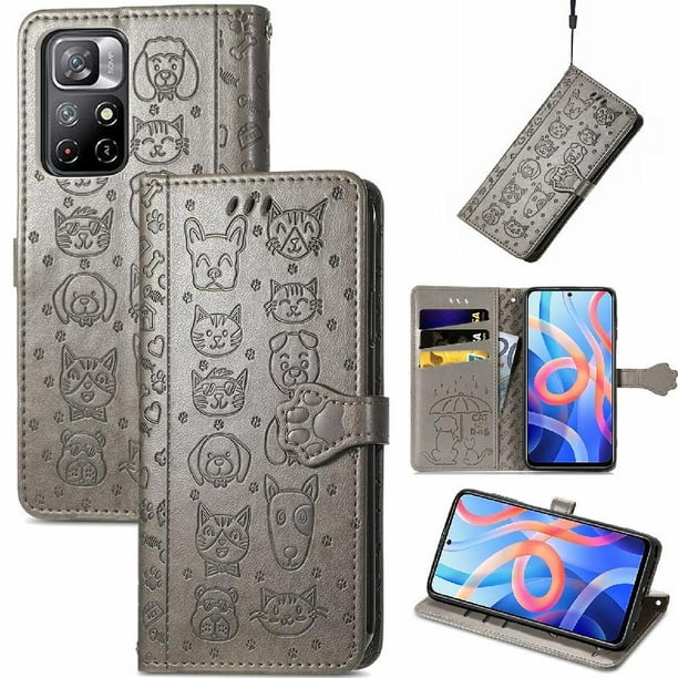 Funda Cartera FOXDOCK para XIAOMI Redmi Note 11 , Flip PU con Relieve de Gatos y Perros, Tarjetero y Soporte