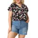 thumbnail image 5 of Agnes Orinda Blusas de Mujer Tallas Grandes Retro Floral Cuello en V con Capas Mangas Cortas 3X Negro, 5 of 7