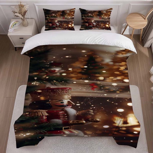 3pcs Nutcracker Christmas Themed Bedding Set Duvet Cover and Pillowcase Set