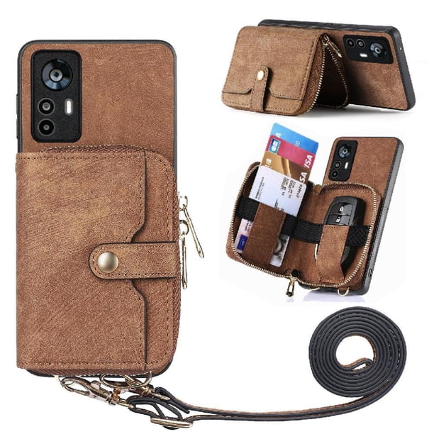 Funda Tipo Cartera con Correa Cruzada para Xaiomi 12T Pro Protección Contra Golpes Marrón