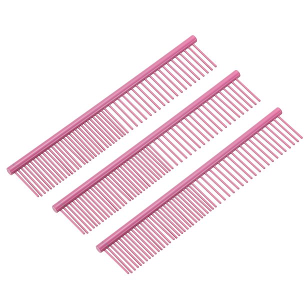 Peine para Perros y Gatos Uxcell, Peines para Mascotas con Dientes de Acero Inoxidable y Puntas Redondeadas para Nudos, Enredos, Pelo Largo y Rizado, Mascota Revestido de Rosa 6.5 PULGADAS