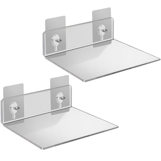 Juego de 2 estantes flotantes que amplían fácilmente el espacio de la pared. Estante de pared pequeño de acrílico para dormitorio, baño, sala de juegos, sala de estar y oficina.