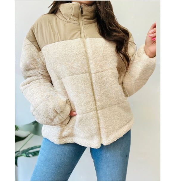 Chaqueta Sherpa Mujer Tipo Corderito Invierno Bolsillos 6088