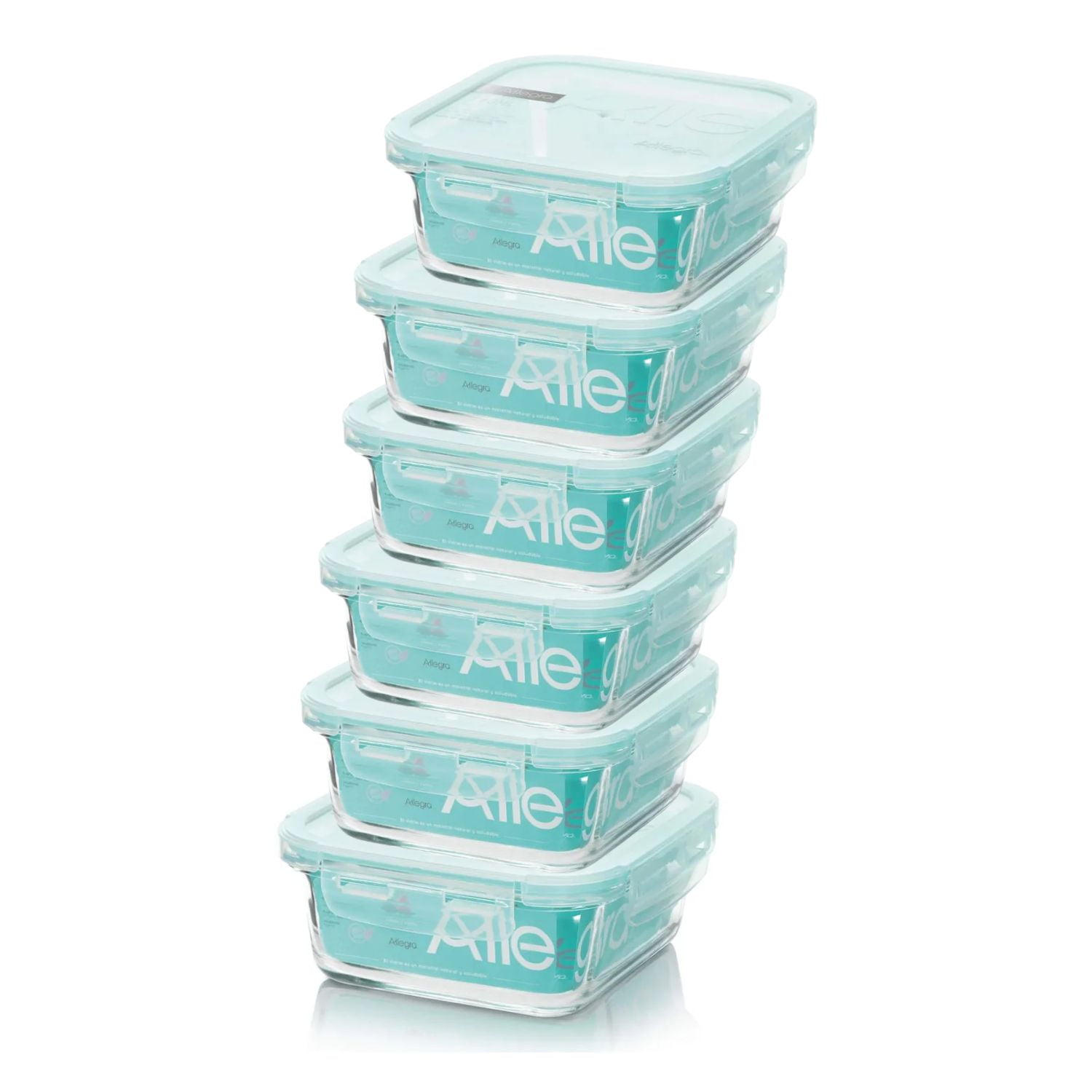 Set 6 Contenedores Hermetico Vidrio Cuadrado 740ml Allegra