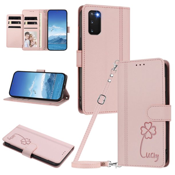 Funda Cartera Trébol para Samsung Galaxy S20 con Ranuras Tarjetas y Carga Inalámbrica Rosa