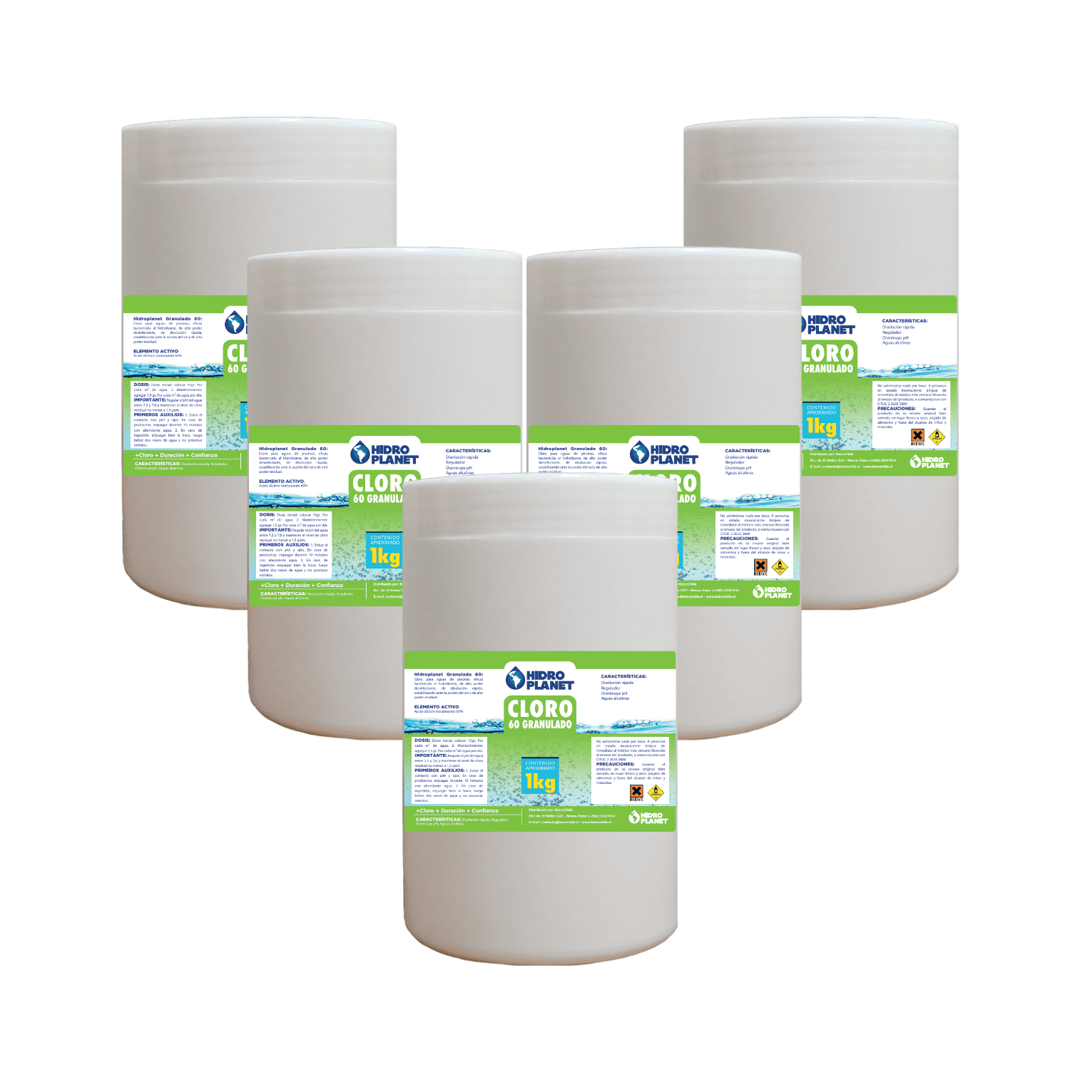 Genérica - Pack 5 Unidades Cloro Granulado Para Piscina, Pote 1kg