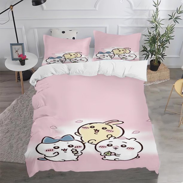 CHIIKAWA Duvet Cover 3-Piece Set Children Cute Cartoon 100% Polyester Soft Breathable Comforter Animation Bedding