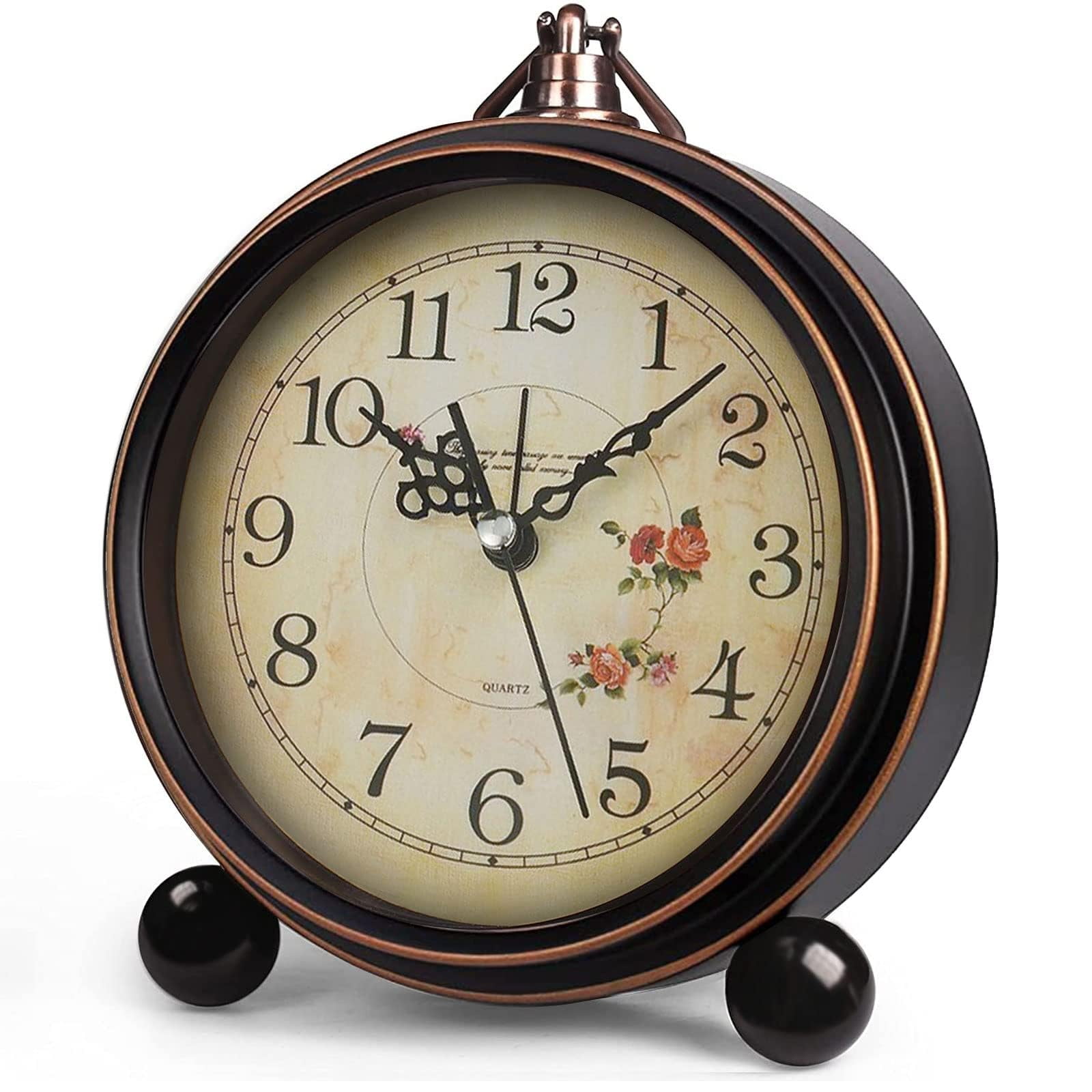 Xusx111 - Alarma Analógica Vintage, Reloj De Escritorio Silencioso Pequeño De 5 Pulgadas Con Luz Nocturna, Batería Operada Para Mesa, Dormitorio, Junto A La Cama, Sala De Estar, Reloj De Regalo (flor)