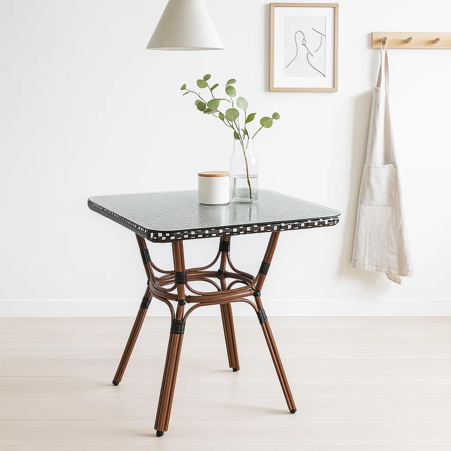 Pandalino - Mesa Bistro Parisino 70x70 | Metál Y Rattan Sintético Negro