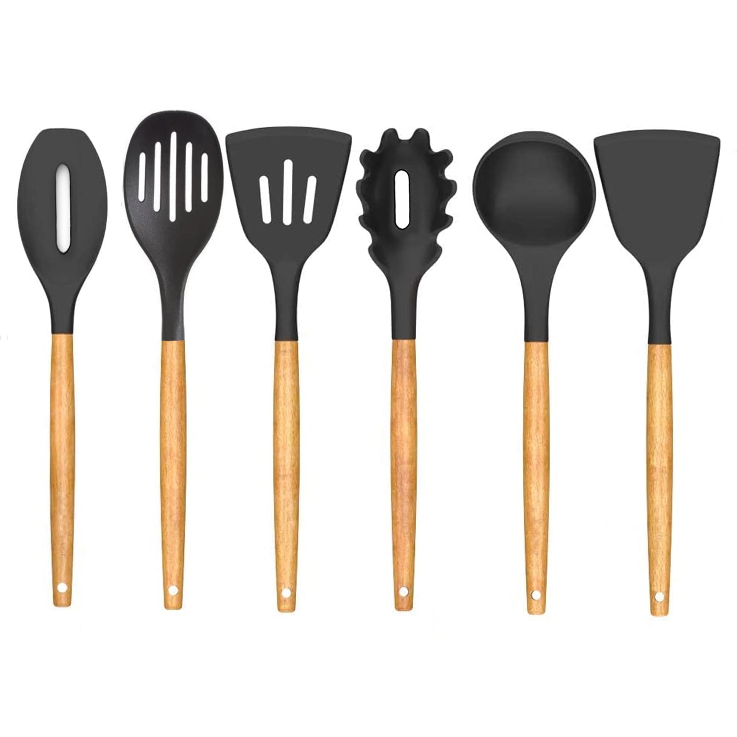 Importclick - Set 6 Utensilios De Cocina Silicona-madera