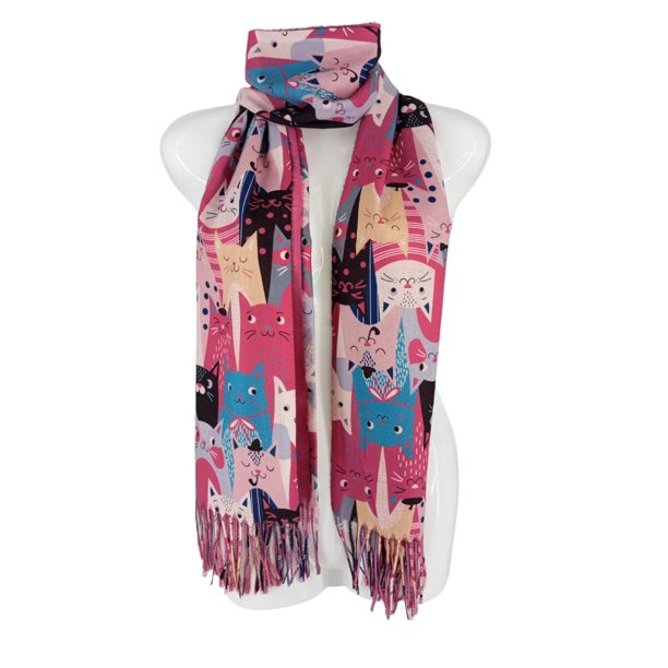 Bufanda De Gasa Con Estampado De Patas De Gato - Poliéster Suave, 148x34 Cm, Ideal Para Eventos Y Diario