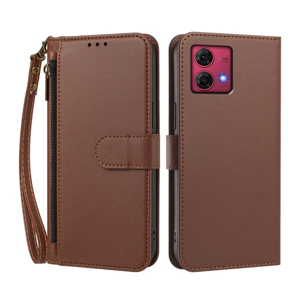 Funda Tipo Billetera para Motorola Moto G84 5G con Soporte y Bolsillo con Cierre Marrón