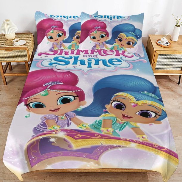 Shimmer And Shine Cartoon Bedding Sets Ultra Soft Skin-Friendly Duvet Cover 3 Piece, Cute Comforter Cover Bed Set for Boys Girls Kids