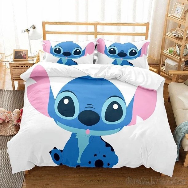 x1343 Bed SheetsLovely Stitch Cartoon Duvet Cover Set HD Comforter Cover Bedclothes for Kids Bedding Sets Bedroom Decor 3-Piece Bedding Set (1 Duvet Cover + 2 Pillow Shams) nj1343