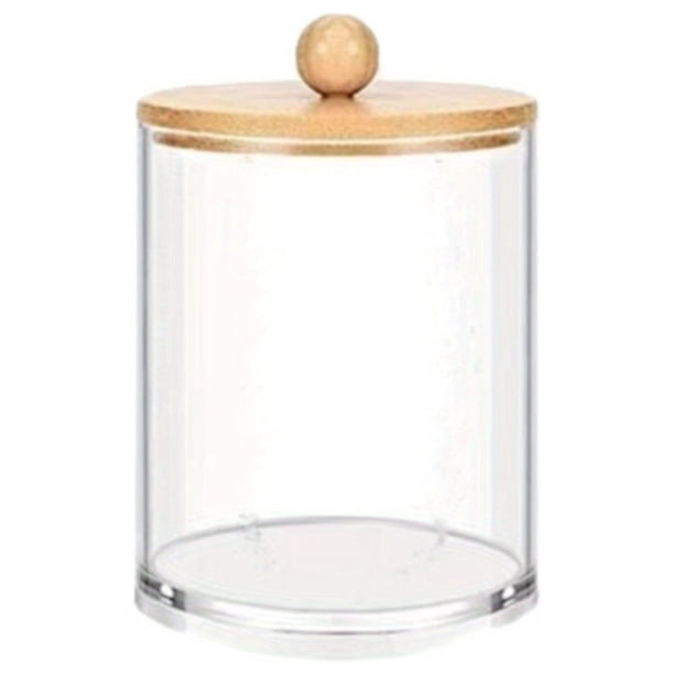 4pcs Bamboo Lid Apothecary Jar Set - Clear Storage Containers for Cotton Swab, Ball, Pads, Floss - Vanity Makeup Organizer for Bathroom Accessories