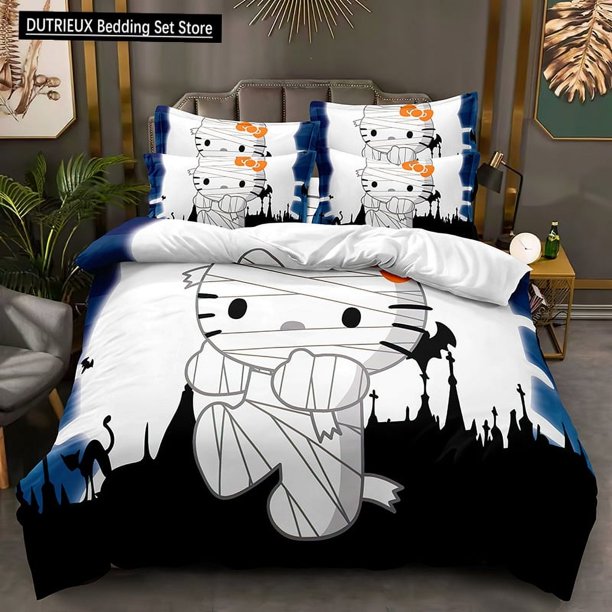Cute Cartoon Hello Kitty Printed Home Comfortable Bedding Set Soft Three Piece Pillowcase Duvet Cover Girl Adult Full-Size Bed Sheets