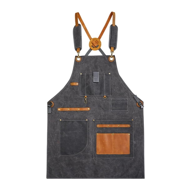 Delantal de Lienzo Del Delantal de Jardinería con Bolsillos de Herramientas, Delantal de Taller de Carpintería para Jardineros Mecánicos de Taller Car Gris