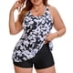 thumbnail image 1 of Agnes Orinda Traje de Baño de Dos Piezas para Mujer Talla Grande de Escuela Colegio Tankini Floral con Cuello en V y Tops Sueltos con Shorts para Playa Piscina Natación Talla 1X Negro, 1 of 8
